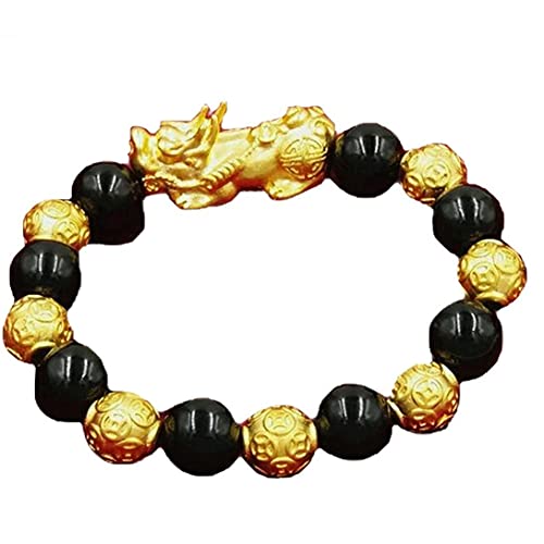BgnEhRfL Herren-Armbänder, Obsidian-Armband, 1 Stück Feng Shui Perlenarmband Pixiu Obsidian Glücksarmband Glücksmaskottchen Amulett Armband (Obsidian Geldperlen) von BgnEhRfL