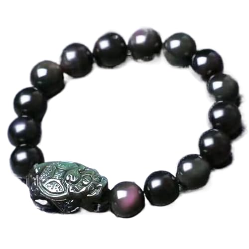 BgnEhRfL Herren-Armbänder, Obsidian-Armband, Feng Shui Obsidian Drache Schildkröte Reichtum Armband Reiki Amulett Glück verstellbares Abwehr Böses Armband Damen Herren, 16 mm (Material : 16mm) von BgnEhRfL