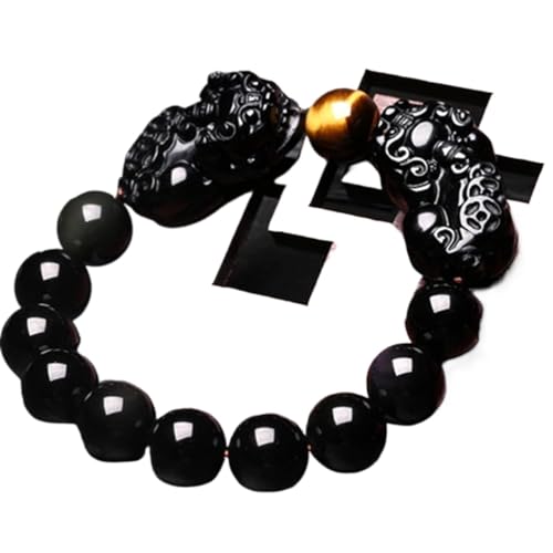 BgnEhRfL Herren-Armbänder, Obsidian-Armband, Feng Shui Reichtum Pixiu Armband Naturperlen Armband Reiki Meditation Abwehr böser Geister Talisman for Wohlstand Geld Viel Glück, 12 mm (Material : 16mm) von BgnEhRfL