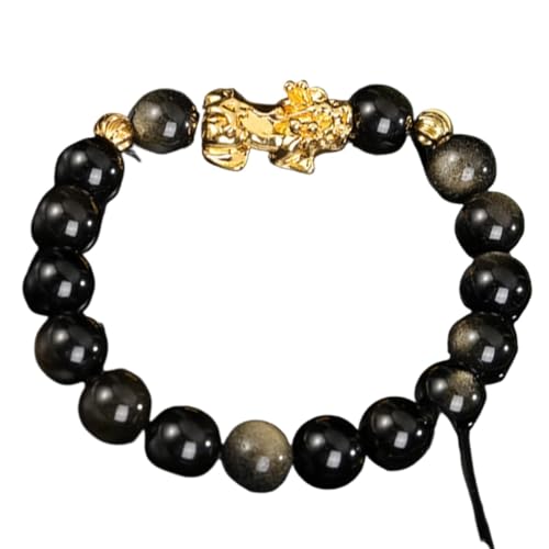 BgnEhRfL Herren-Armbänder, Obsidian-Armband, Natürliche rote Achat Gold Obsidian Vietnam Sakin Pi Xiu Paar Armband Feng Shui Amulett Reichtum gegen Böse Kristall Armband (Color : Gold Obsidian) von BgnEhRfL