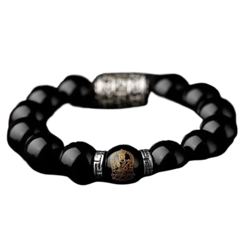 BgnEhRfL Herren-Armbänder, Obsidian-Armband, Natürliches Obsidian-Reichtumsarmband, 12 Tierkreiszeichen-Tier-Charm-Armband, Reiki-Amulett, Glücksbringer, Böses abwehren, Hund (Color : Cow_8 inches) von BgnEhRfL