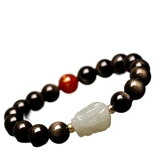 BgnEhRfL Herren-Armbänder, Obsidian-Armband, Pixiu 12 mm Armband, natürliche Buddha-Perlen, Hetian-Jade-Armband, Reiki-Meditations-Talisman for Wohlstand, Geld, Glück von BgnEhRfL