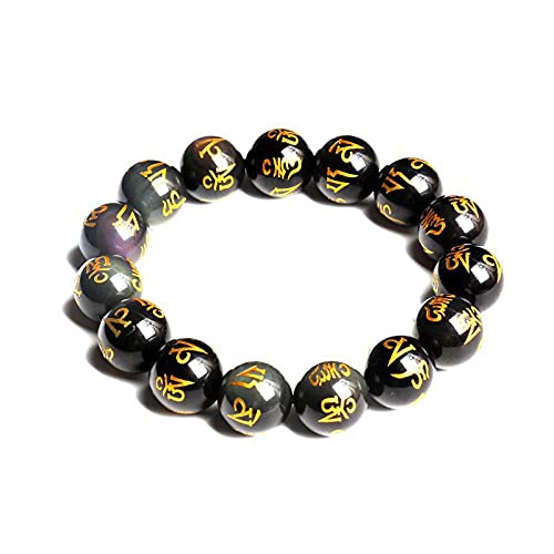 BgnEhRfL Herren-Armbänder, Obsidian-Armband, Sechs Worte Schwarzes Vintage-Armband Schwarzer Obsidian-Achat-Transferperlen-Kristall, der böse Geister abwehrt, Achat, 16 mm (Color : Agate_10mm) von BgnEhRfL