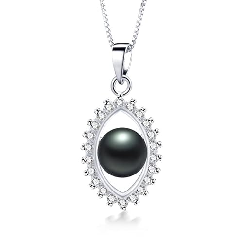 BgnEhRfL Perle, Perlenanhänger, Halskette, Sterlingsilber, 100% natürliche Süßwasserperlen-Anhänger for Frauen, Zirkon, modische echte Perlenkette (keine Kette) (Color : Black no chain) von BgnEhRfL