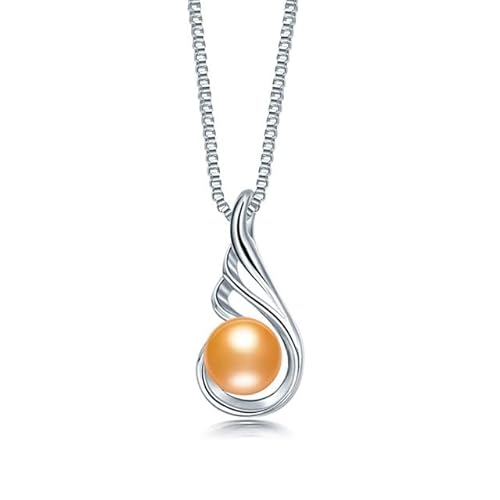 BgnEhRfL Perle, Perlenanhänger, Halskette, echte Süßwasser-Zuchtperle for Damen, eleganter Anhänger, Halskette mit Flügel-Anhänger aus Sterlingsilber (Color : Gold) von BgnEhRfL