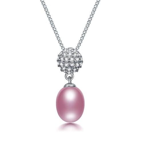 BgnEhRfL Perle, Perlenanhänger, Halskette, modischer Sterlingsilber-Zirkon-Kugel-Anhänger, Schmuck for Frauen, echter natürlicher ovaler Süßwasserperlen-Anhänger (Color : Purple) von BgnEhRfL