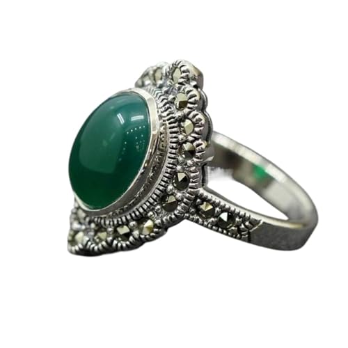 BgnEhRfL Ringschmuck im chinesischen Stil, S925-Ring aus reinem Silber, modischer weiblicher Ringschmuck aus grünem Achat, wie abgebildet, m (Color : As Shown, Size : 0.5N) von BgnEhRfL