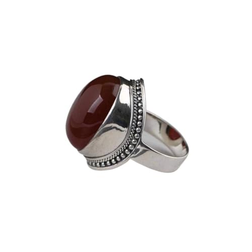 Chinesischer Stil Ring Schmuck S925 Sterling Silber Ring Antik Thai Silber Ring Damenmode Roter Achat Silber Torus Ringagate, m (Color : Agate, Size : Medium) von BgnEhRfL