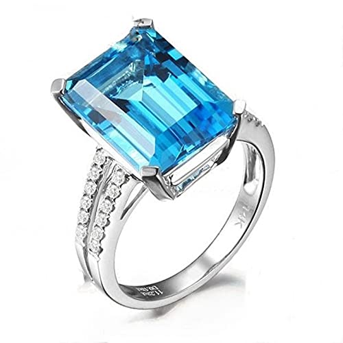 Edelsteinring, Kristallring, Verlobungsring, 18 Karat vergoldeter synthetischer Topas-Aquamarin-Ring mit quadratischem farbigem Edelstein und Zirkon-Ehering for Frauen, Schmuckgeschenk ( Color : Blue von BgnEhRfL