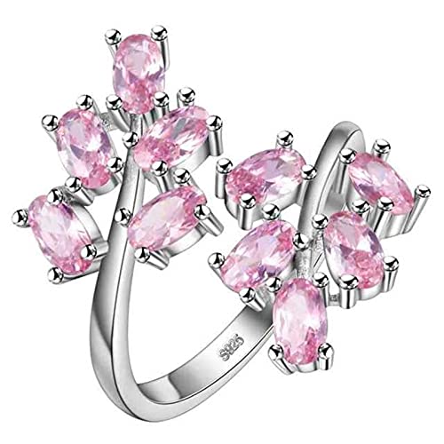 Edelsteinring, Kristallring, Verlobungsring, Öffnung verstellbar, 925er Silberschmuck, Edelsteinring for Frauen, Amethyst, Rubinpulver, Kristall, Pflanzenblatt, Schmuck, Geschenk (Color : Pink, Size von BgnEhRfL