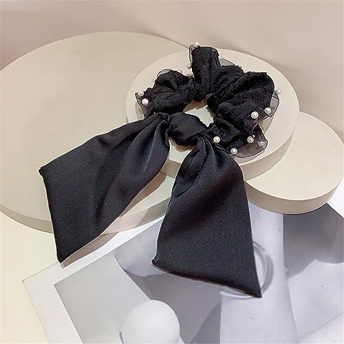Haargummis,Scrunchies, Haarschmuck Krawatte Haar Seil Temperament Auftrag Perle Spitze Tuch Band Haar(Black) von BgnEhRfL