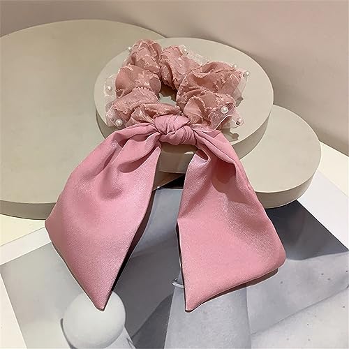 Haargummis,Scrunchies, Haarschmuck Krawatte Haar Seil Temperament Auftrag Perle Spitze Tuch Band Haar(Pink) von BgnEhRfL
