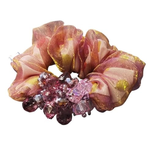 Haargummis,Scrunchies, Perlen Haarschmuck Tuch Kunst Haar Kreis Weibliche Pferdeschwanz Haar Seil Haut Ball Kopfhaut Abdeckung(Yellow) von BgnEhRfL