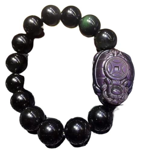 Herren-Armbänder, Obsidian-Armband, Feng Shui-Armband, Drachenschildkröte, natürlicher Regenbogen-Augen-Obsidian, runde Perle, Kristall-Armreif, Talisman, schützt Glück, Liebe, Geld, glücklich, 16 mm von BgnEhRfL