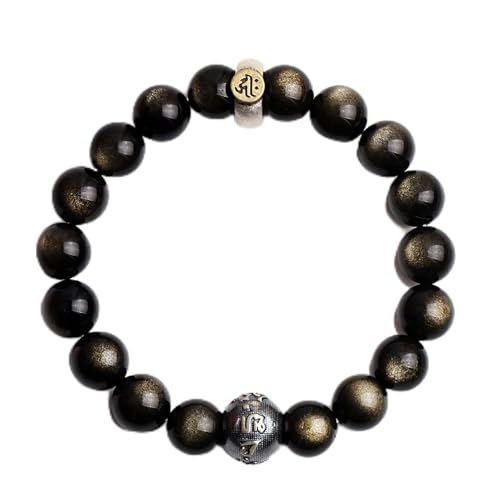 Herren-Armbänder, Obsidian-Armband, Feng Shui Reichtum 8 mm Armband natürlicher goldener Glanz Obsidian Buddha Perlen Armband Reiki Meditation Talisman for Glück, mutiges Glück und Reichtum ( Color : von BgnEhRfL