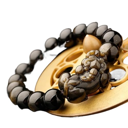 Herren-Armbänder, Obsidian-Armband, Feng Shui geneigter Kopf, Doppel-Pi Xiu/Pi Yao, natürliches goldenes Obsidian-Gelb-Tigerauge-Armband, Edelstein-Perlen, verstellbar, einzelnes Pixiu, 16 mm ( Color von BgnEhRfL