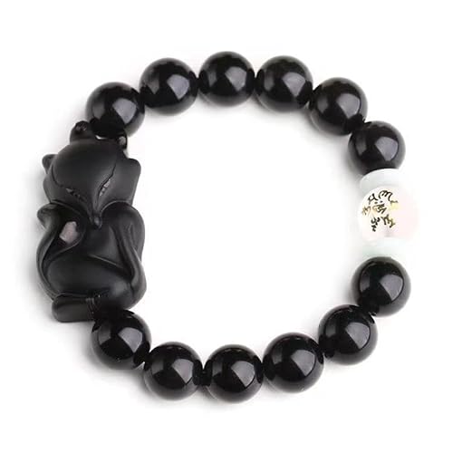 Herren-Armbänder, Obsidian-Armband, Natürliche mattierte Obsidianperlen, Kristall-Fuchs-Armreif, Feng-Shui-Armband for Männer/Frauen, Talisman, schützt Glück, Liebe, Geld, Reichtum, glücklicher Wohlst von BgnEhRfL