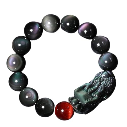 Herren-Armbänder, Obsidian-Armband, Natürlicher Regenbogenauge-Obsidian, roter Tigerauge-Stein, Feng Shui, Glücks-Pi-Xiu-Anhänger, elastisches Armband, Amulett for Männer, Reichtum, Geld, Glück, Wohls von BgnEhRfL