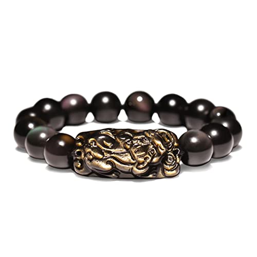 Herren-Armbänder, Obsidian-Armband, Natürliches goldenes Obsidian-Spirituelles Chakra-Armband, Amulett, Glücksbringer, verstellbares Abwehrarmband for Männer und Frauen, Stil D, 12 mm ( Color : Style von BgnEhRfL