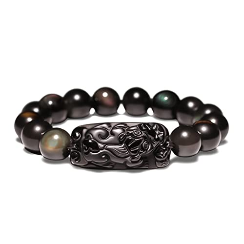 Herren-Armbänder, Obsidian-Armband, Natürliches goldenes Obsidian-Spirituelles Chakra-Armband, Amulett, Glücksbringer, verstellbares Abwehrarmband for Männer und Frauen, Stil D, 12 mm ( Color : Style von BgnEhRfL