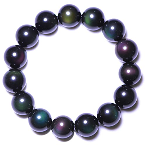 Herren-Armbänder, Obsidian-Armband, Schwarzes Paar-Armband, natürliches Regenbogenauge, schwarzer Obsidian, Perlenkristall, Abwehr böser Geister, for Damen und Herren, 14 mm ( Color : Rainbow_10mm ) von BgnEhRfL