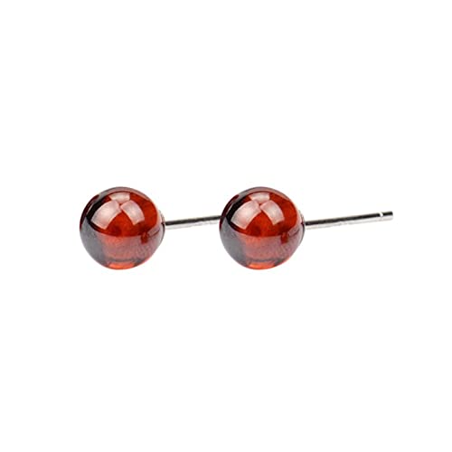 Ohrringe, Ohrringe, Edelstein-Ohrringe, S925 Sterling Silber, rote Ohrringe, Nachahmung roter Granat-Ohrringe, Damen-Retro, einfache Ohrringe, Schmuck, Geschenk (Color : China, Size : 4 mm) von BgnEhRfL