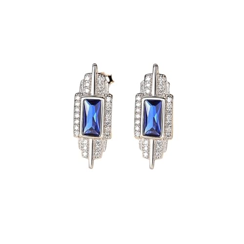 Ohrringe, Ohrringe, Edelsteinohrringe, Ohrstecker aus 925er Sterlingsilber, quadratische blaue Ohrringe for Frauen, Party-Ohrringe, Modeschmuck, Geschenk pendiente (Color : Blue) von BgnEhRfL