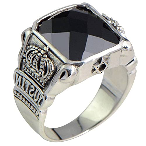 BgnEhRfL Retro-Ring 925 Sterling Silber Ring Retro Thai Silber Krone Schwarzer Achat Herrenring1, 56 mm (Color : 1, Size : 64mm) von BgnEhRfL