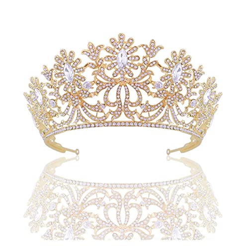 Tiara, Prinzessinnenkrone, Hochzeit Tiara Prinzessin Große Kronen Kristall Braut Tiaras Strass Festzug Diadem Party Hochzeiten Haarschmuck (Farbe: Gold) (Color : Ab Gold Style1) von BgnEhRfL