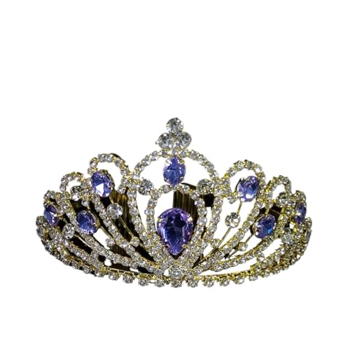 Tiara, Prinzessinnenkrone, Hochzeit Tiara Prinzessin Krone Haarschmuck Braut Hochzeit Kopfschmuck Kristall Prinzessin Krone (Farbe: Goldrot) (Color : Gold Purple) von BgnEhRfL