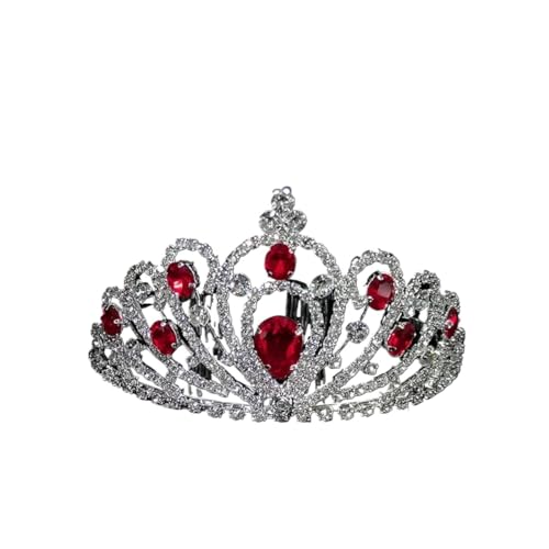 Tiara, Prinzessinnenkrone, Hochzeit Tiara Prinzessin Krone Haarschmuck Braut Hochzeit Kopfschmuck Kristall Prinzessin Krone (Farbe: Goldrot) (Color : Silver Red) von BgnEhRfL