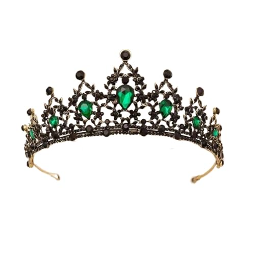 Tiara, Prinzessinnenkrone, Hochzeit Tiara Prinzessin Vintage schwarze Krone Ohrring Set Braut Tiara Geburtstag Kopfschmuck (Farbe: 2 rot) (Color : 3 Green) von BgnEhRfL