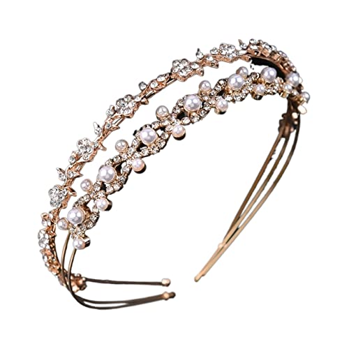 Tiara, Prinzessinnenkrone, Hochzeits-Tiara, Prinzessin, Braut-Stirnband, Kopfbedeckung, Hochzeit, Geburtstag, Krone, Kopfschmuck, Perlen-Strasssteine, 2 Stück, Haarspangen for Frauen, gut aussehend (G von BgnEhRfL