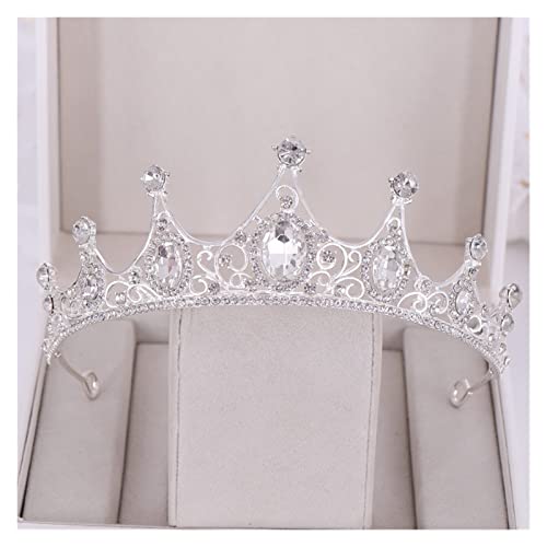 Tiara, Prinzessinnenkrone, Hochzeits-Tiara, Prinzessin, Hochzeit, Haarschmuck, Kristallkrone, Tiara, Hochzeitskrone, Kopfschmuck, Party-Krone, Braut-Haarschmuck (Farbe: Rot) (Color : Silver) von BgnEhRfL