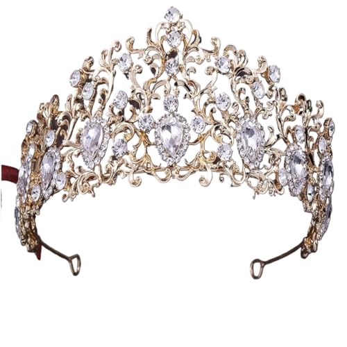 Tiara, Prinzessinnenkrone, Hochzeits-Tiara, Prinzessin, Kristall-Tiara, Brautkrone, goldfarben, Brautgrün, Kronen, Königin, Diadem, Hochzeit, Haarschmuck (Farbe: versilbert) (Color : Light Yellow Gol von BgnEhRfL