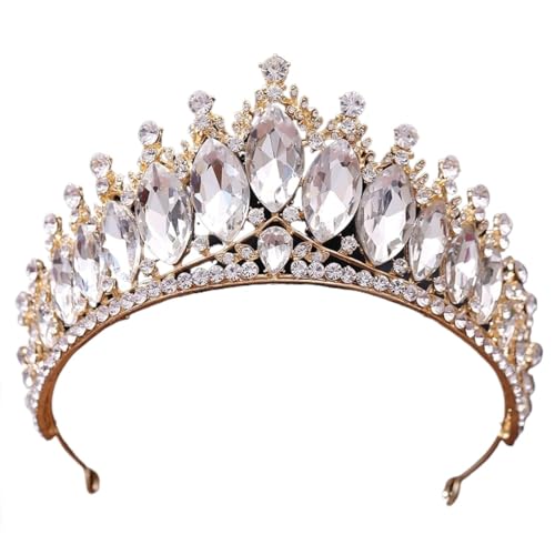 Tiara, Prinzessinnenkrone, Hochzeits-Tiara, Prinzessin, goldfarben, Krone, Haarschmuck, Luxus-Kristall-Tiara for Frauen, Hochzeit, Kopfschmuck, Braut-Haarschmuck (Farbe: Weißgold) (Color : White Gold von BgnEhRfL