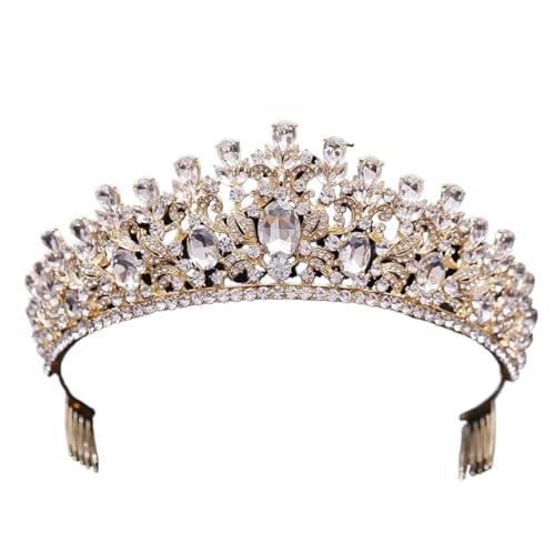 Tiara, Prinzessinnenkrone, Hochzeits-Tiara, Prinzessin, goldfarben, Krone, Haarschmuck, Luxus-Kristall-Tiara for Frauen, Hochzeit, Kopfschmuck, Braut-Haarschmuck (Farbe: Weißgold) (Color : White Gold von BgnEhRfL