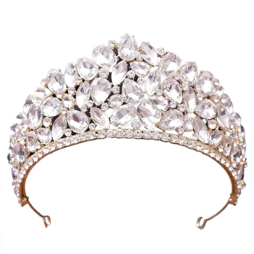 Tiara, Prinzessinnenkrone, Hochzeits-Tiara, Prinzessin, goldfarben, Krone, Haarschmuck, Luxus-Kristall-Tiara for Frauen, Hochzeit, Kopfschmuck, Braut-Haarschmuck (Farbe: Weißgold) (Color : White Gold von BgnEhRfL