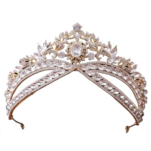 Tiara, Prinzessinnenkrone, Hochzeits-Tiara, Prinzessin, goldfarben, Krone, Haarschmuck, Luxus-Kristall-Tiara for Frauen, Hochzeit, Kopfschmuck, Braut-Haarschmuck (Farbe: Weißgold) (Color : White Gold von BgnEhRfL