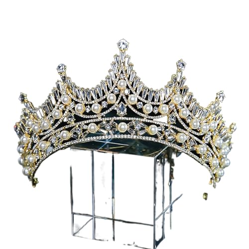 Tiara, Prinzessinnenkrone, Hochzeitstiara, Prinzessinnen-Tiara, Kristallperlen-Kopfschmuck, Hochzeit, Haarschmuck, Krone, Kopfband, Party-Kopfschmuck (Color : Gold -1, Size : Silver Color-1SIZE) von BgnEhRfL