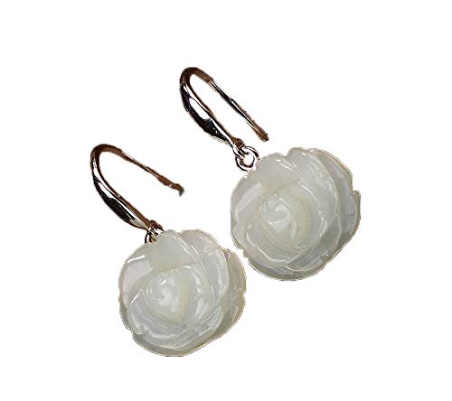 ohrringe, 925 silber Eingelegte Natürliche Hetian jade Weiße jade Blumen Damen High-end-Ohrringe von BgnEhRfL