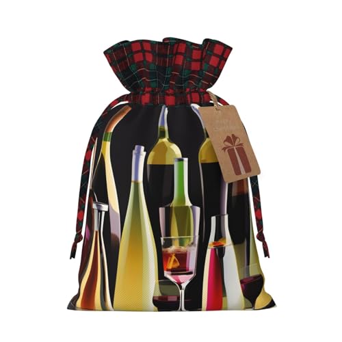 Bgshjvf Cocktailgläser und Weinflaschen Druck Weihnachten Kordelzug Leinen Geschenktüte, Geschenktüten verschiedene Größen zu verschenken und dekorieren von Bgshjvf