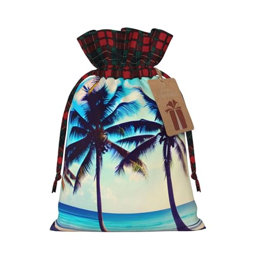 Strand Palme Druck Weihnachten Kordelzug Leinen Geschenkbeutel, Geschenktüten mehrere Größen zu verschenken und dekorieren von Bgshjvf