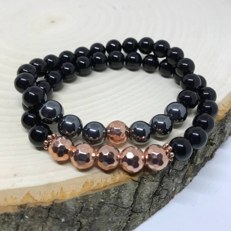 Erdung Schutz Energie Schwarz Onyx Silber Rosegold Hämatit 8mm Perlen Armband Yoga Meditation Handgelenk Mala Unisex Geschenk Sommer von Bhaktibeads4u