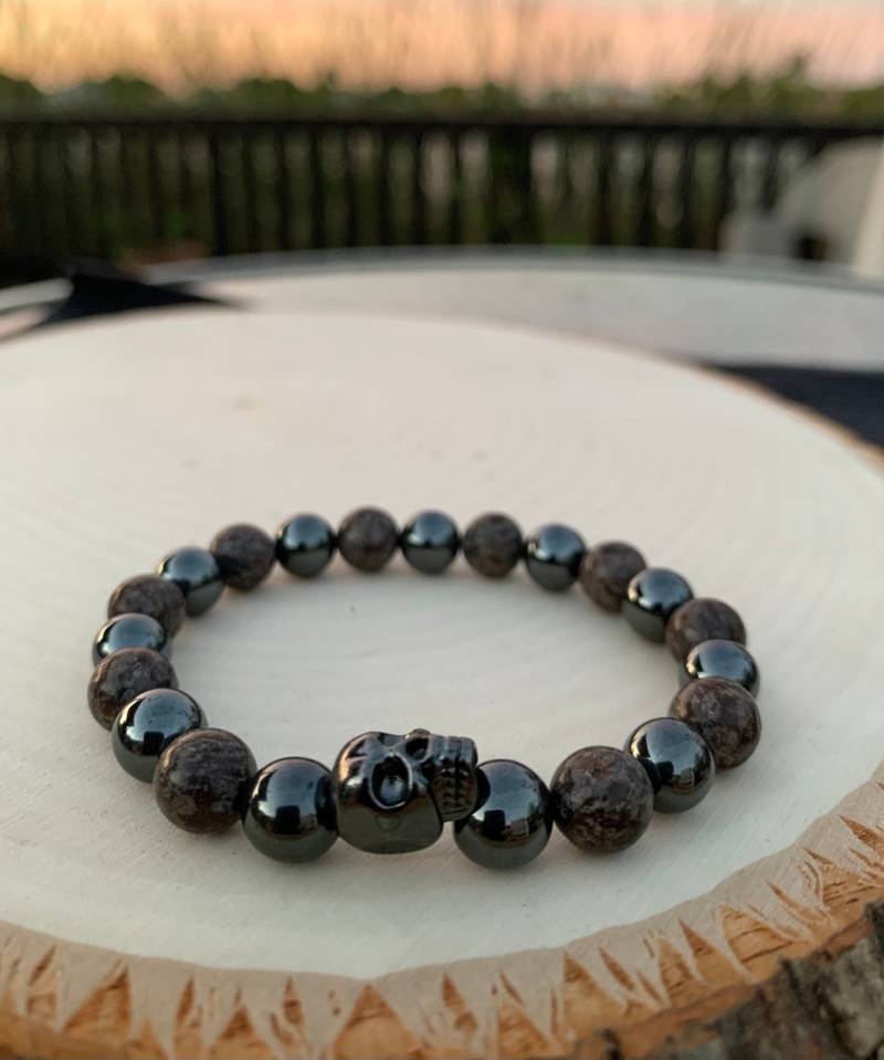 Purity Grounding Mala Perlen Armband 8mm Hämatit Obsidian Schädel Meditation Yoga Unisex Sommer Ein Valentinstag Geschenk von Bhaktibeads4u