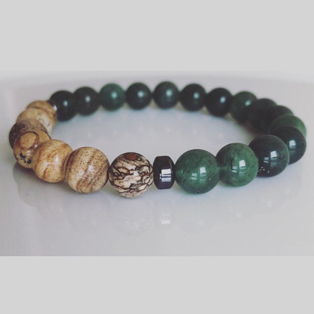 Reichtum, Wohlstand Grün Aventurin & Bild Jaspis 8mm Perlen Armband Handgelenk Mala Sommer Geschenk von Bhaktibeads4u