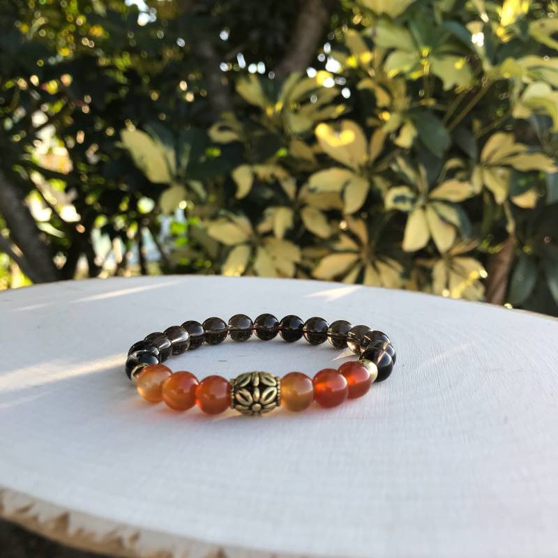 Wohlstand Erdung Balance Carnelia Rauchquarz 8mm Perlen Armband Handgelenk Mala Yoga Stapelbares Sommer Gif von Bhaktibeads4u