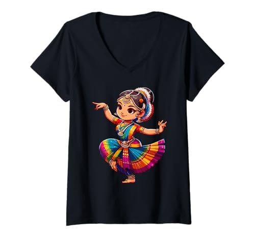 Damen Indischer Tanz Bharatanatyam T-Shirt mit V-Ausschnitt Damen Indischer Tanz Bharatanatyam T-Shirt mit V-Ausschnitt von Bharatanatyam Classical Indian Dance Bharatanatyam