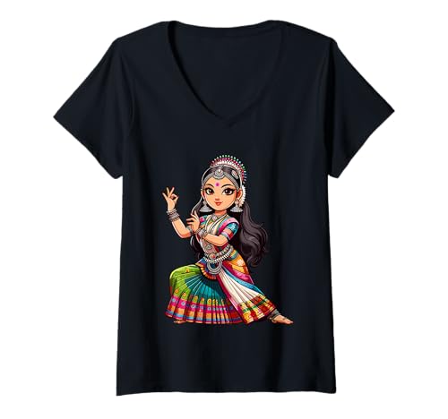 Damen Indischer Tanz Bharatanatyam T-Shirt mit V-Ausschnitt Damen Indischer Tanz Bharatanatyam T-Shirt mit V-Ausschnitt von Bharatanatyam Classical Indian Dance Bharatanatyam