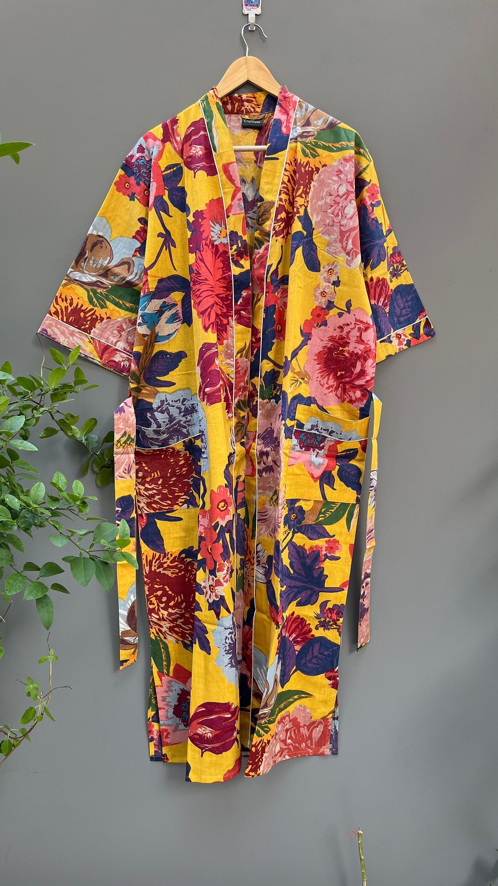 Express-Lieferung - Kimono-Robes Aus Baumwolle, Kimono Mit Blumendruck, Weich Und Bequem Bademäntel, Wickelkleid von Bhatyanihandicraft